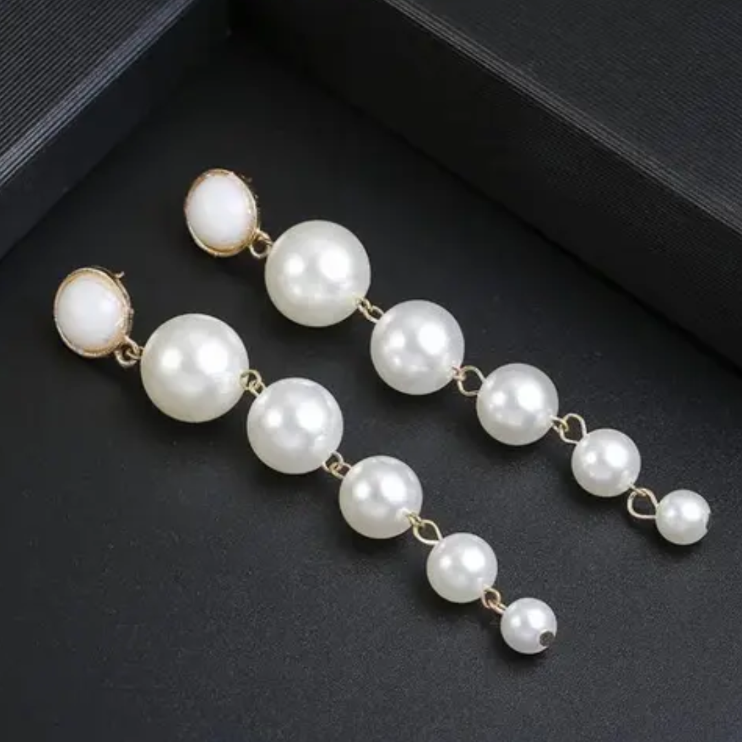 Korean Needle Exaggerated Dangle Earrings | Elegant Pearl Tassel Earrings For Party
