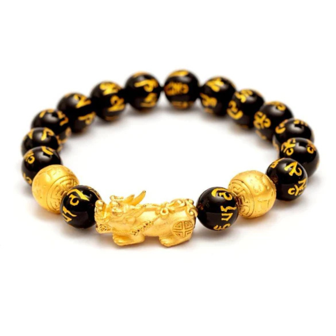 Om Mani Padme Black Tourmaline Bracelet – Spiritual Protection | Gold-Plated