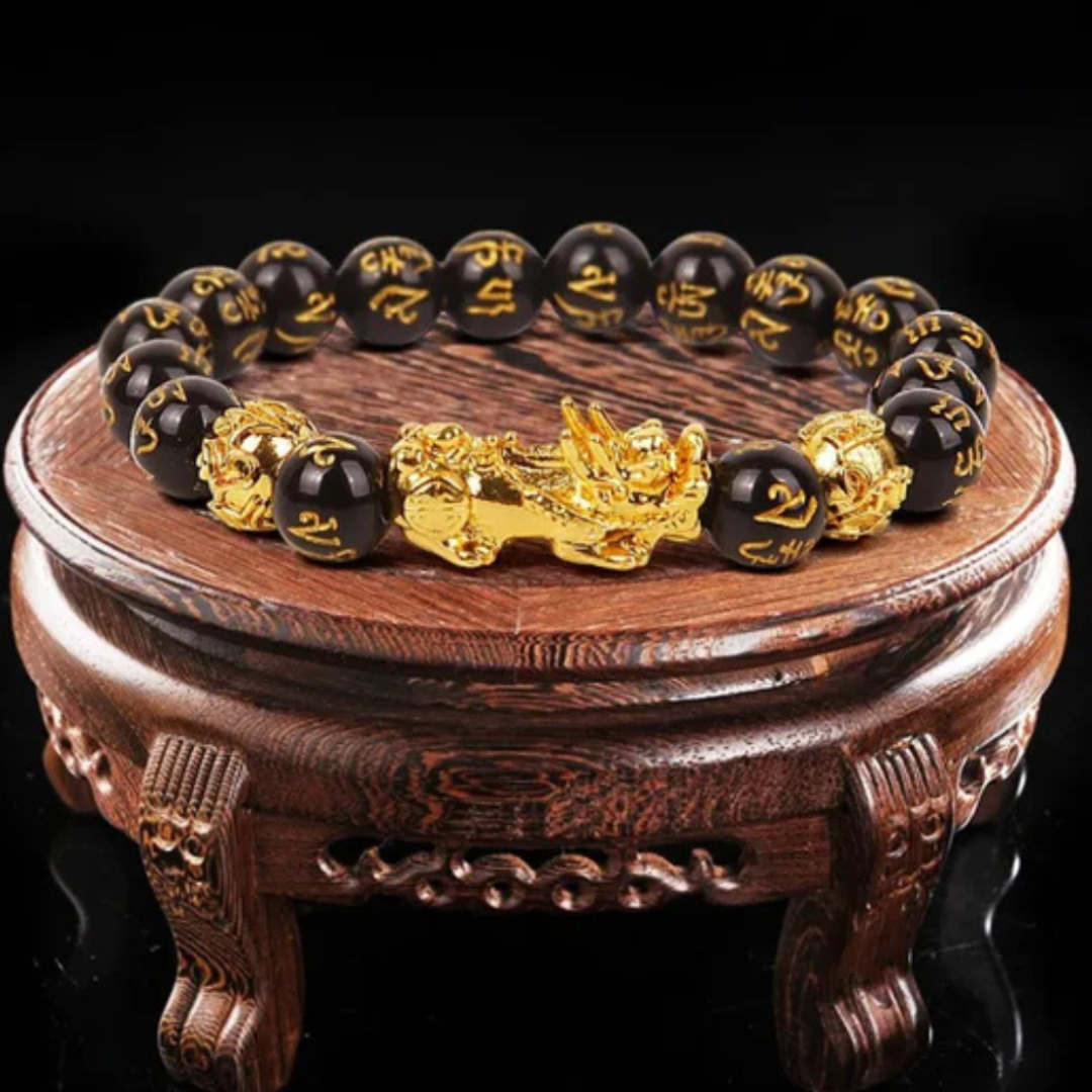 Om Mani Padme Black Tourmaline Bracelet – Spiritual Protection | Gold-Plated