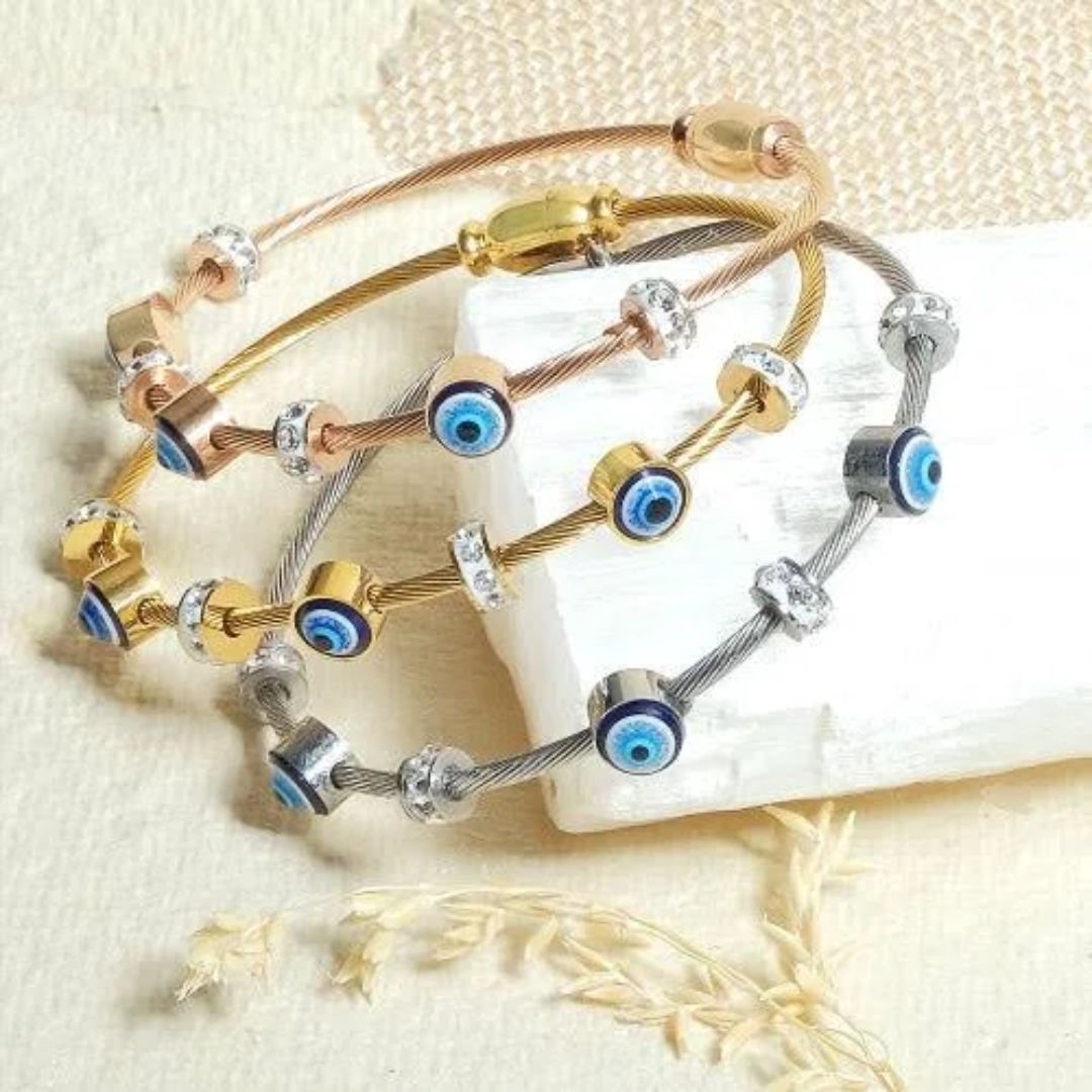 Anti-Tarnish Evil Eye Bangle | 18k Gold Plated