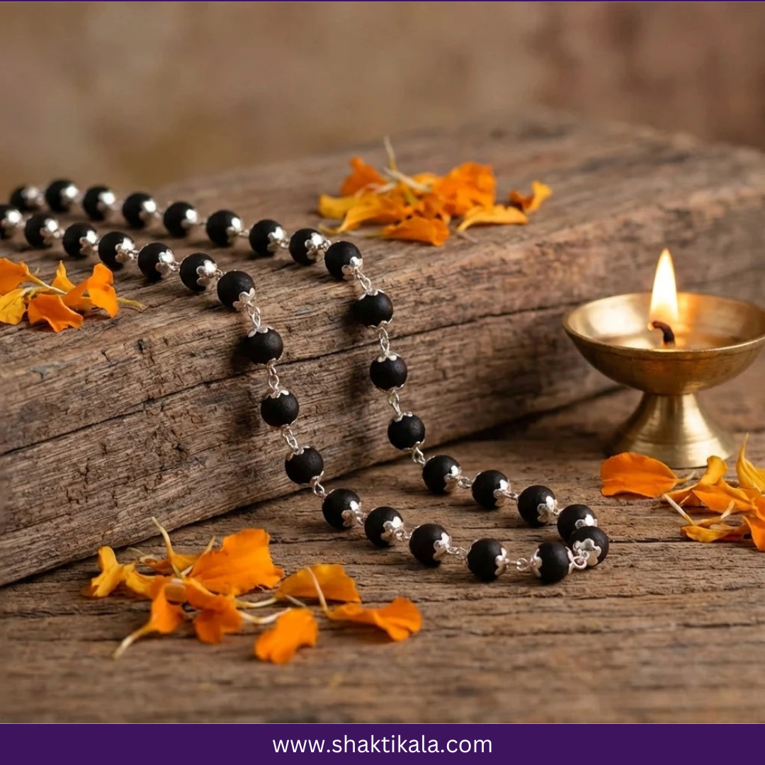 Silver Capped Karungali Mala - Spiritual Protection