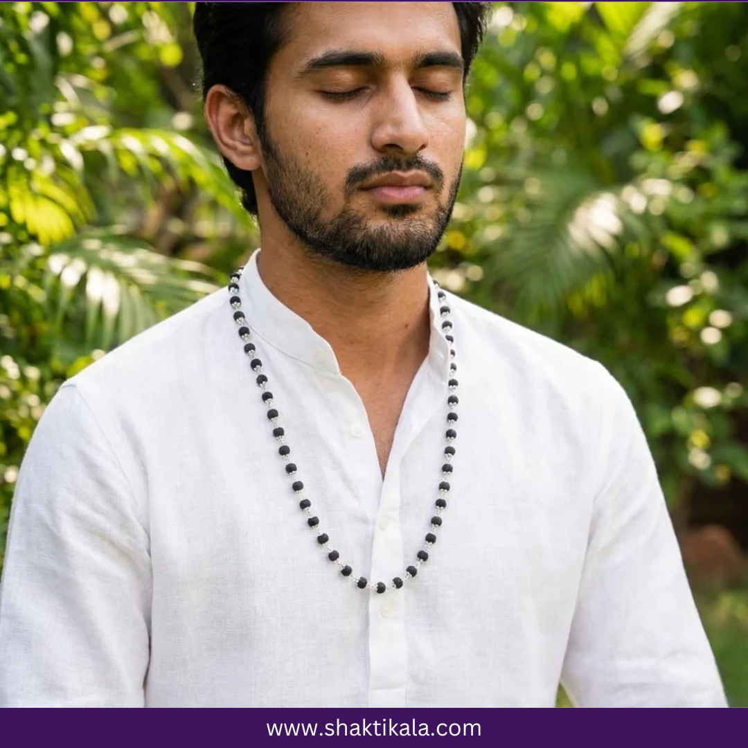 Silver Capped Karungali Mala - Spiritual Protection