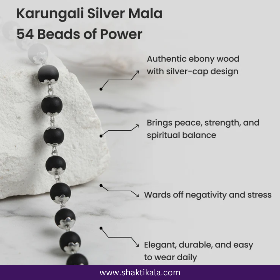 Silver Capped Karungali Mala - Spiritual Protection