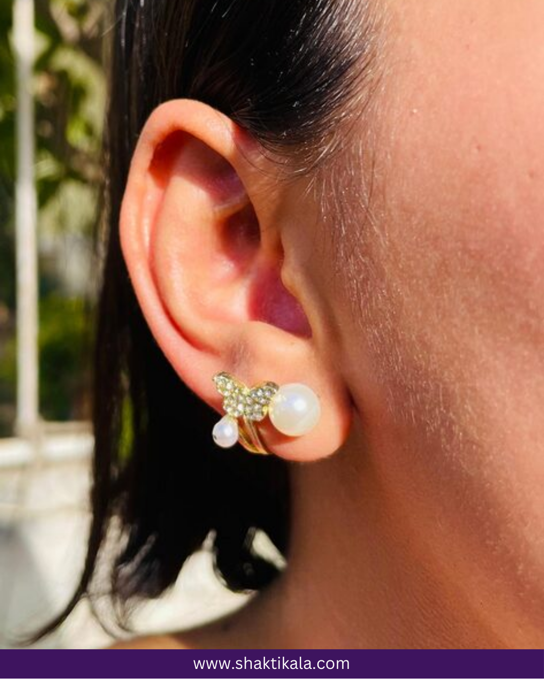 Anti-Tarnish, 18k Gold-Plated, Pearl-Studded Butterfly Korean Earrings