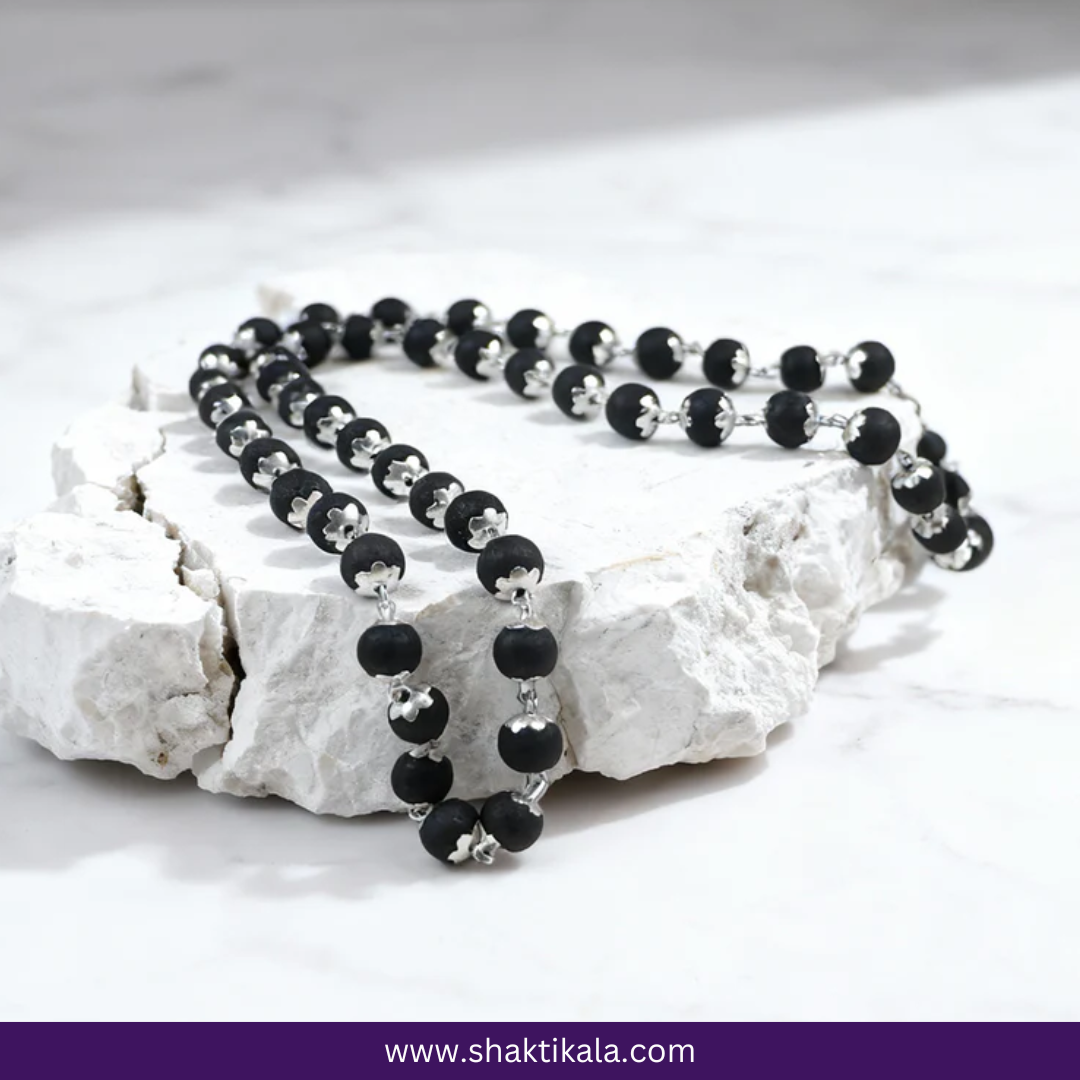 Silver Capped Karungali Mala - Spiritual Protection