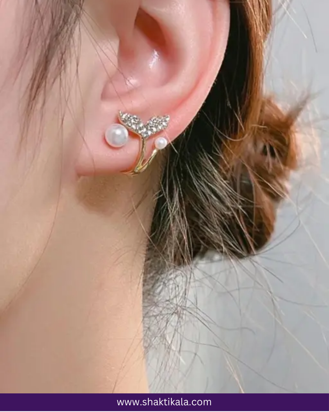 Anti-Tarnish, 18k Gold-Plated, Pearl-Studded Butterfly Korean Earrings