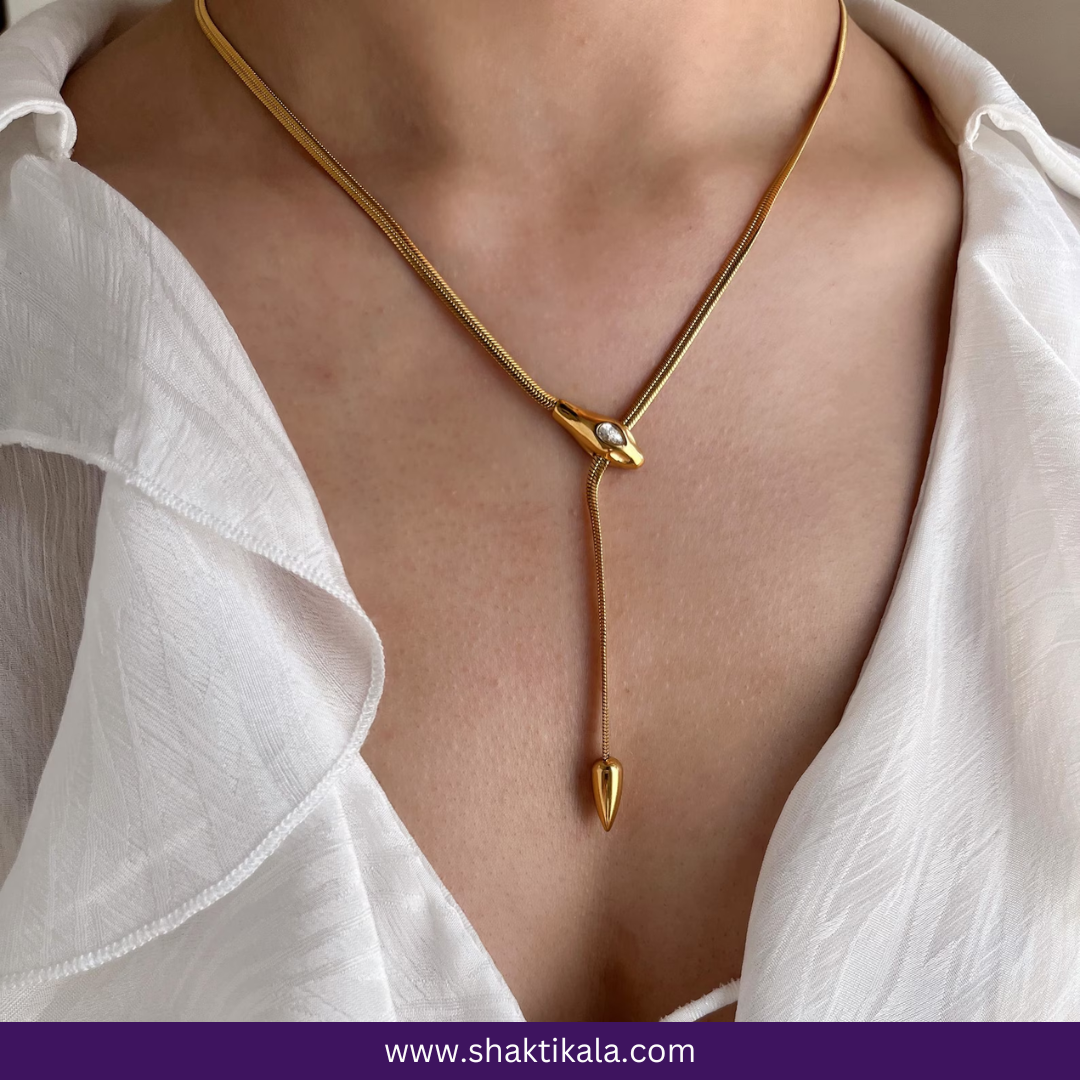 Anti-Tarnish Gold Snake Chain Necklace | Minimal Y-Shaped Lariat