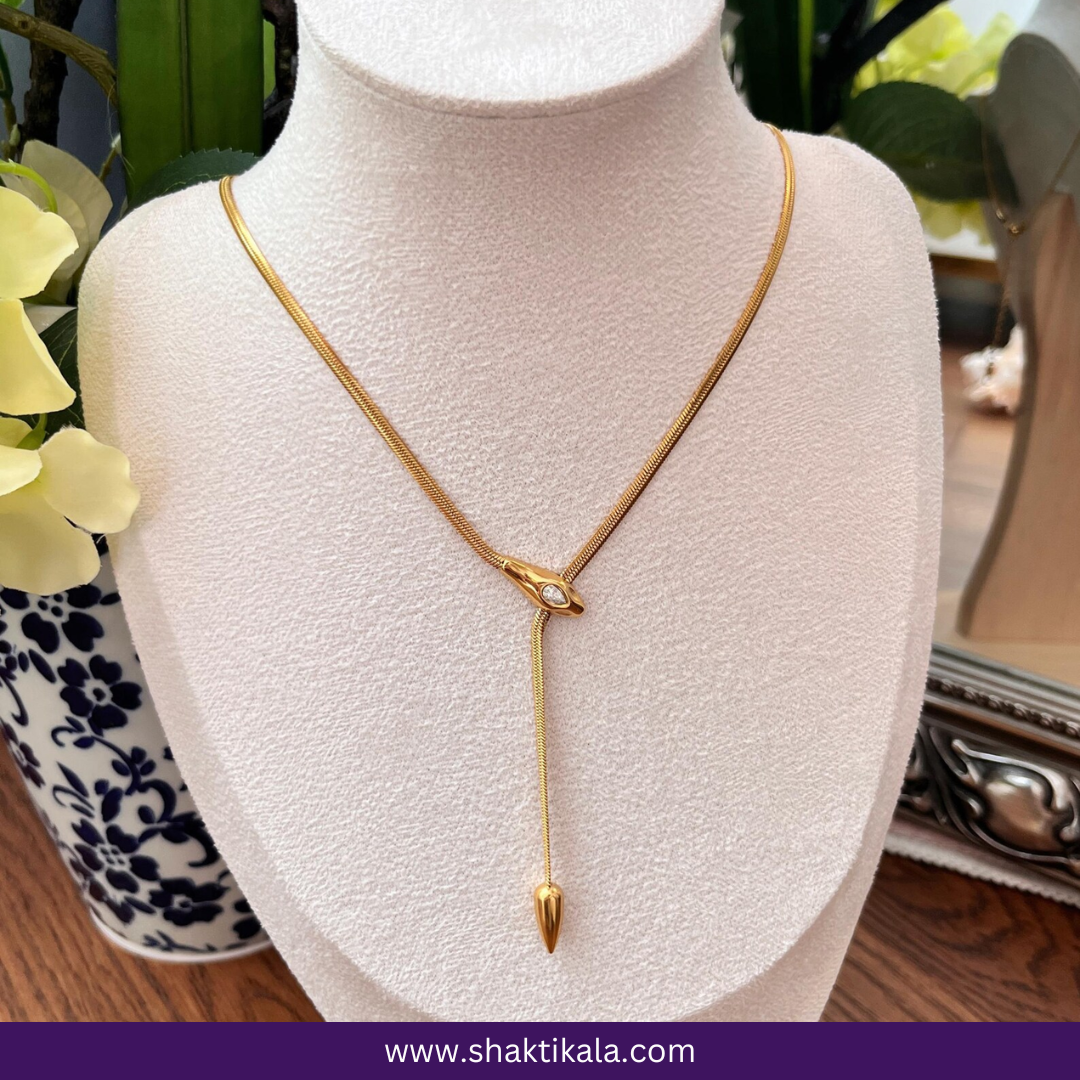 Anti-Tarnish Gold Snake Chain Necklace | Minimal Y-Shaped Lariat