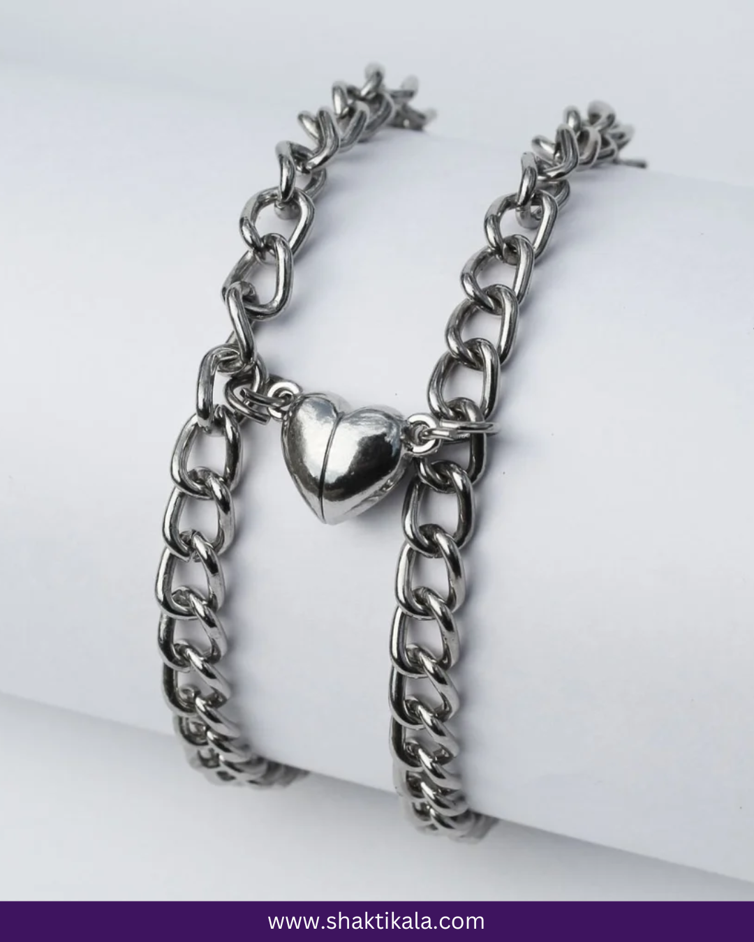 Magnetic Heart Couple Bracelet | Silver Stainless Steel