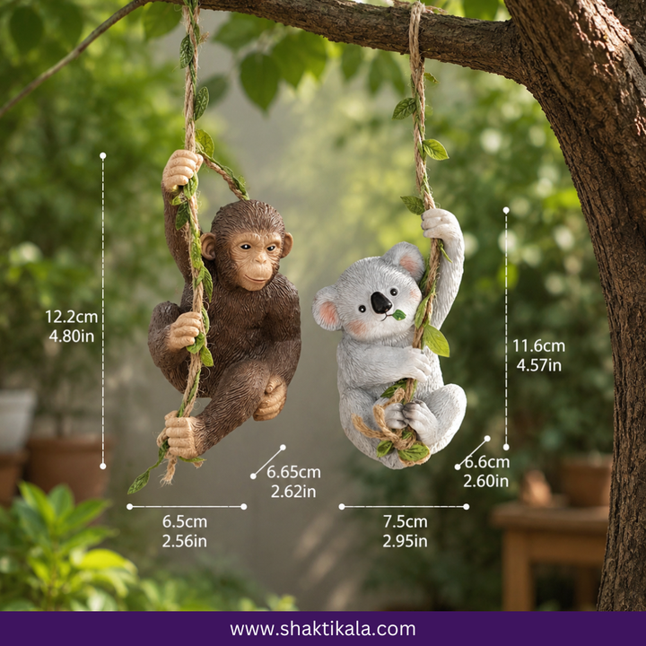 Monkey & Koala Tree Climber Set | Resin Garden Decor