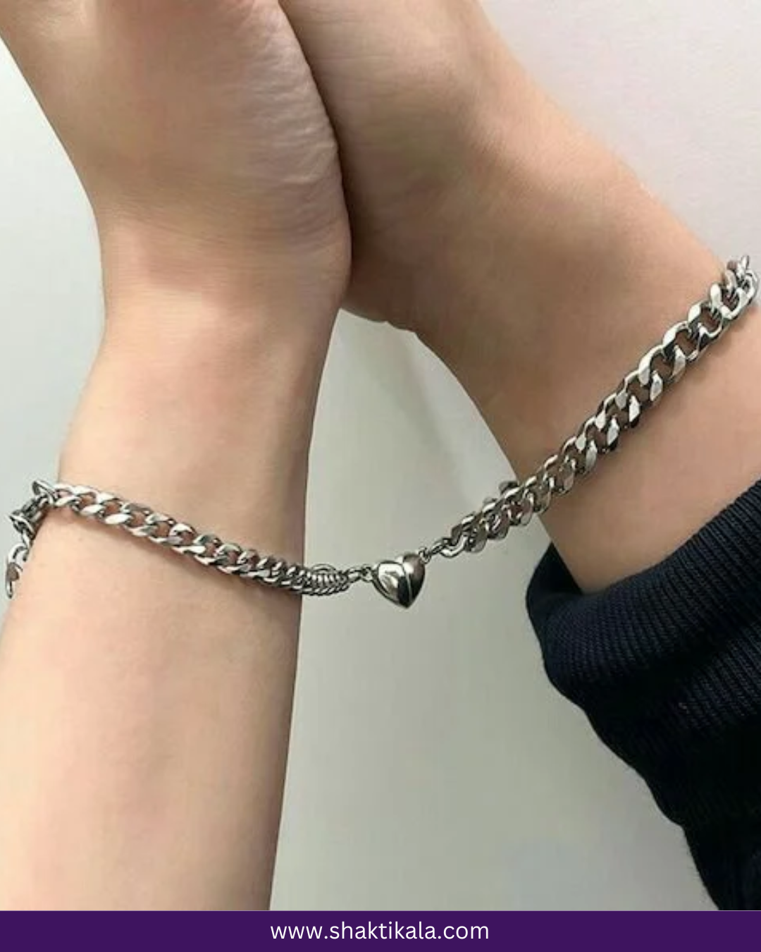 Magnetic Heart Couple Bracelet | Silver Stainless Steel
