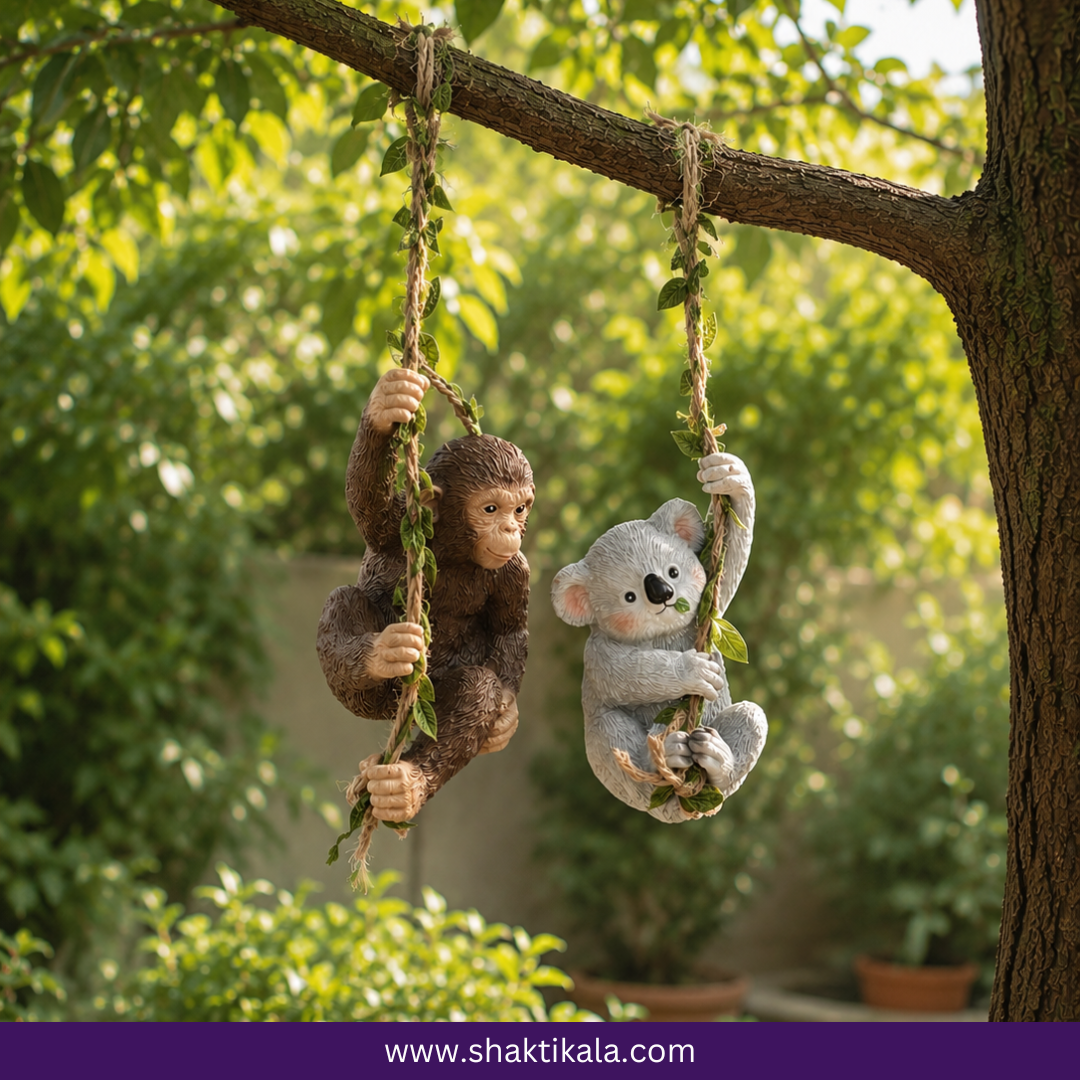 Monkey & Koala Tree Climber Set | Resin Garden Decor