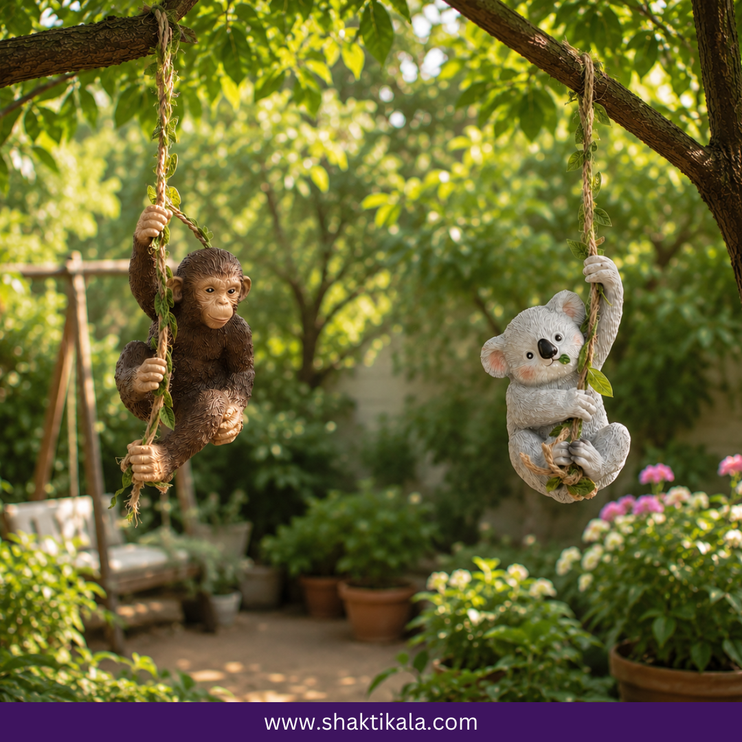 Monkey & Koala Tree Climber Set | Resin Garden Decor