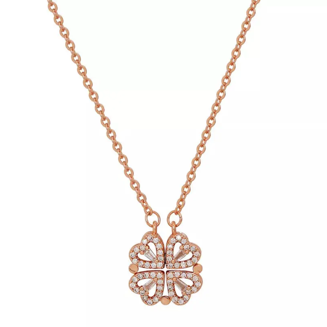 4-pcs Zircon Heart Magnetic Clover Necklace - Rose Gold Plated | Anti-Tarnish