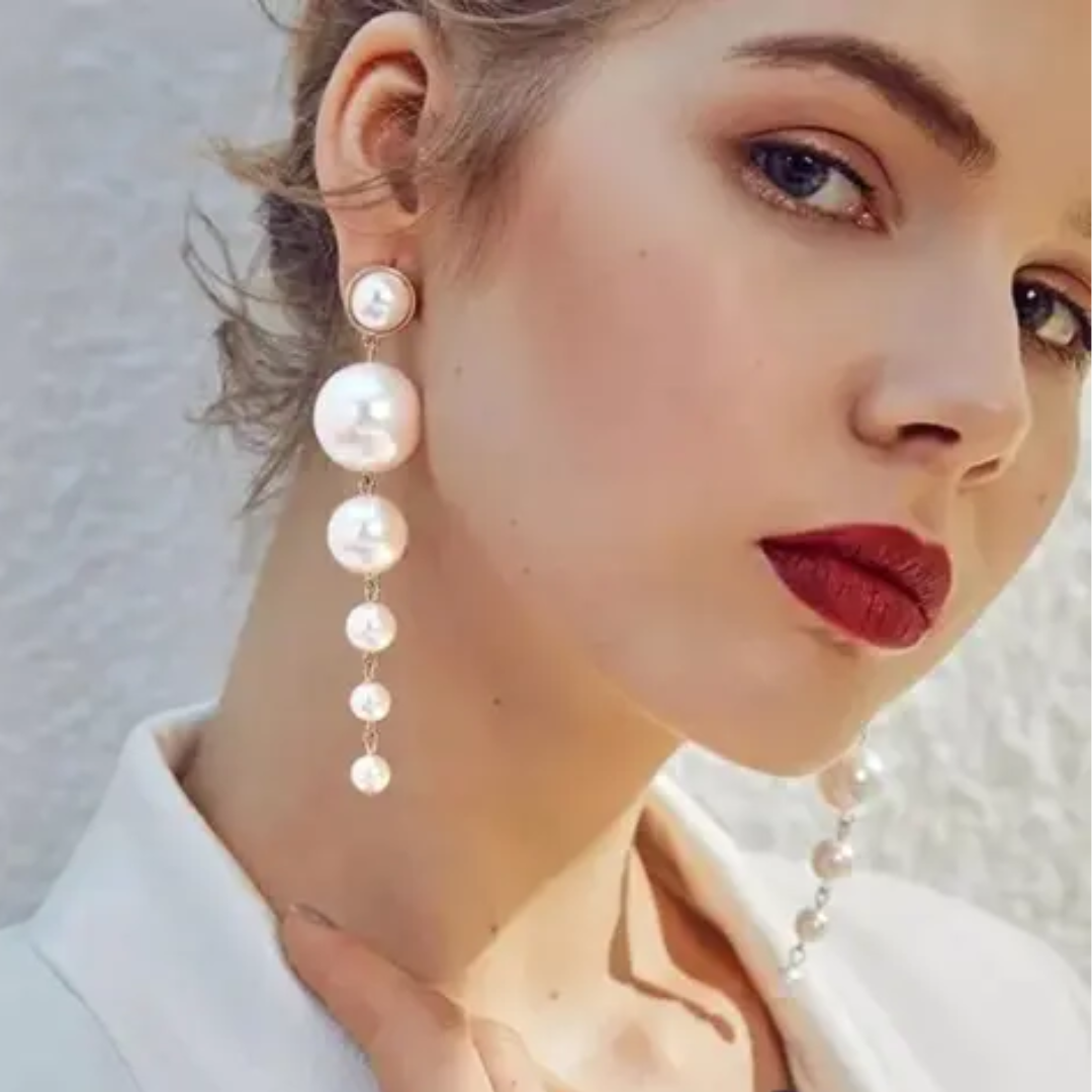 Korean Needle Exaggerated Dangle Earrings | Elegant Pearl Tassel Earrings For Party