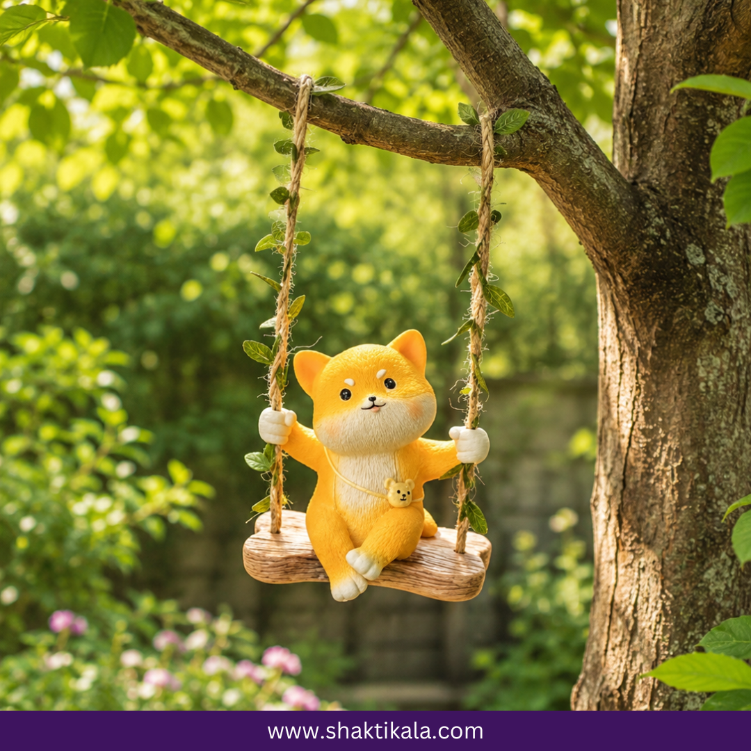 Hanging Fox Garden Figurine | Hand-Painted Fairy Garden Decor