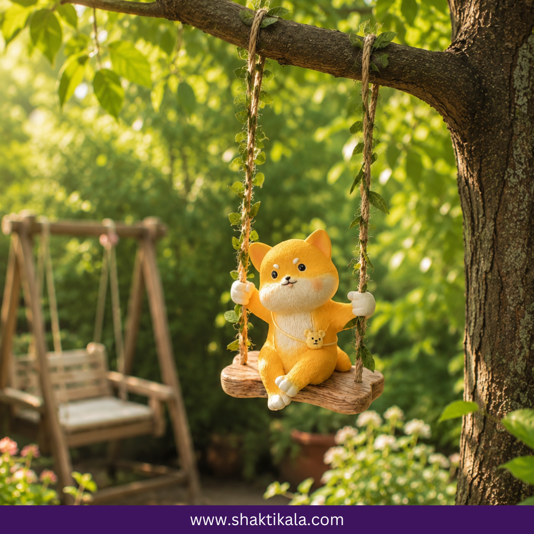 Hanging Fox Garden Figurine | Hand-Painted Fairy Garden Decor