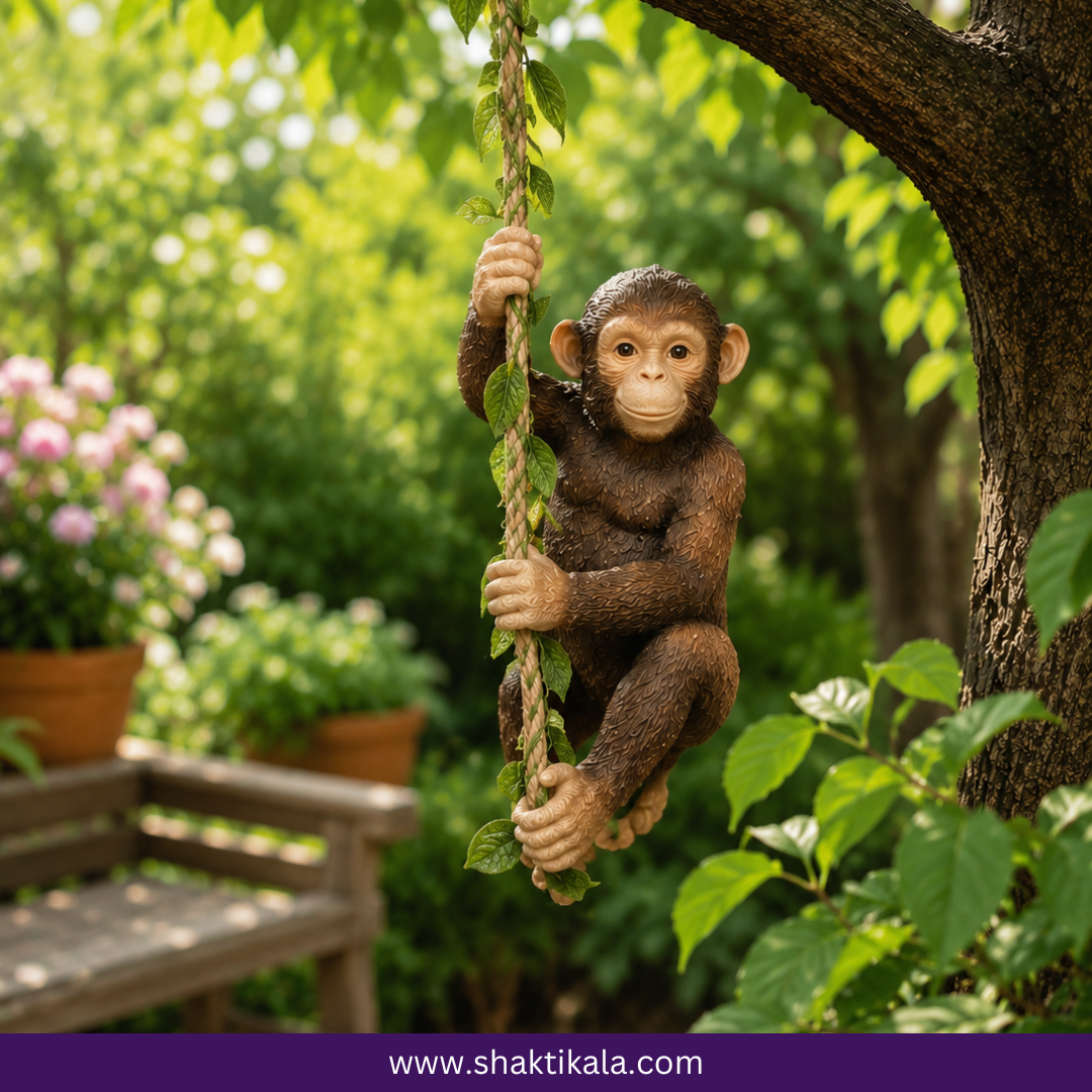 Swinging Monkey Garden Statue | Hand-Painted Resin Decor