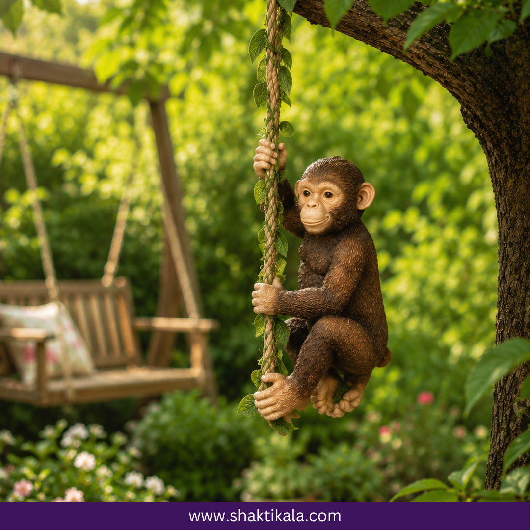 Swinging Monkey Garden Statue | Hand-Painted Resin Decor