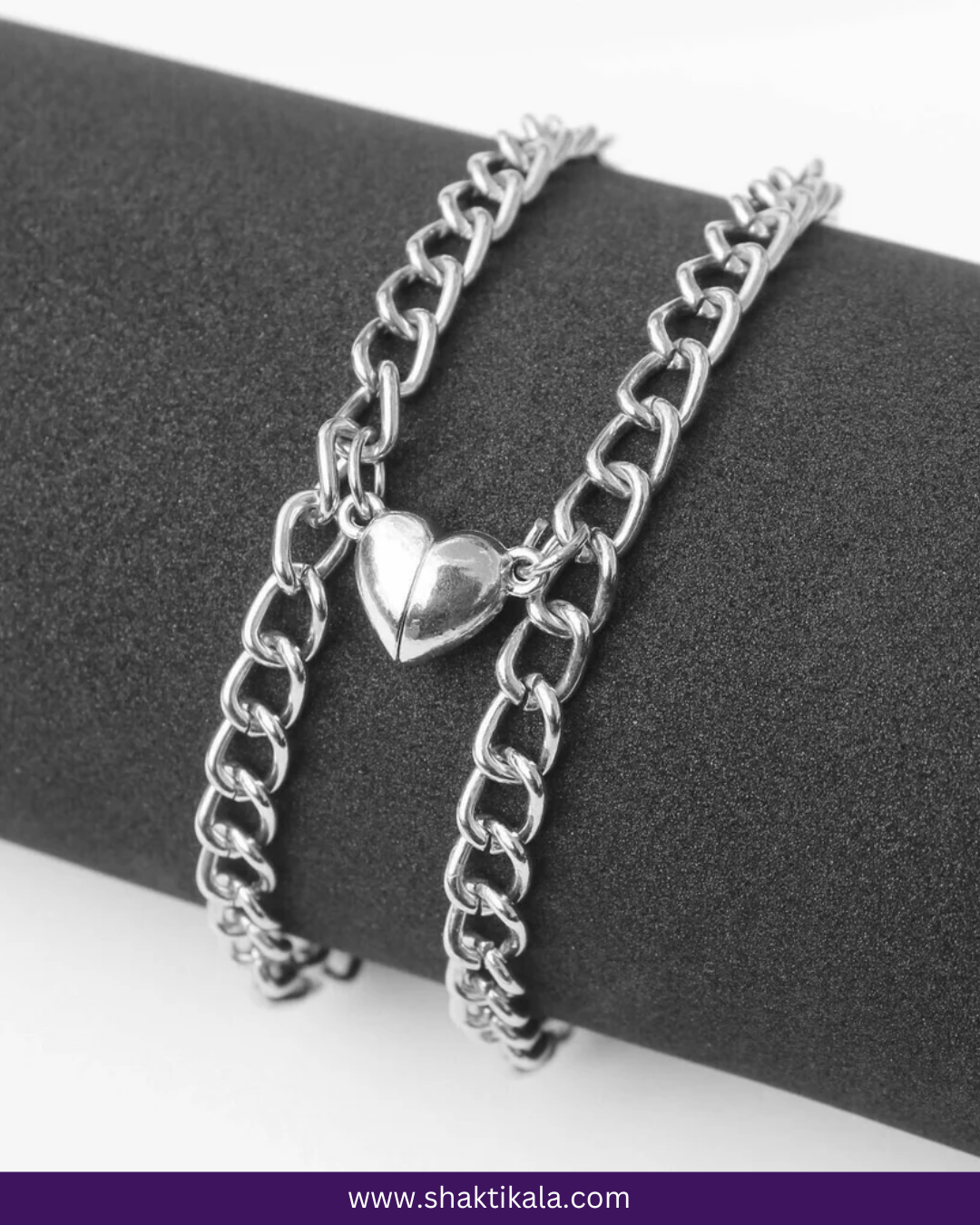 Magnetic Heart Couple Bracelet | Silver Stainless Steel