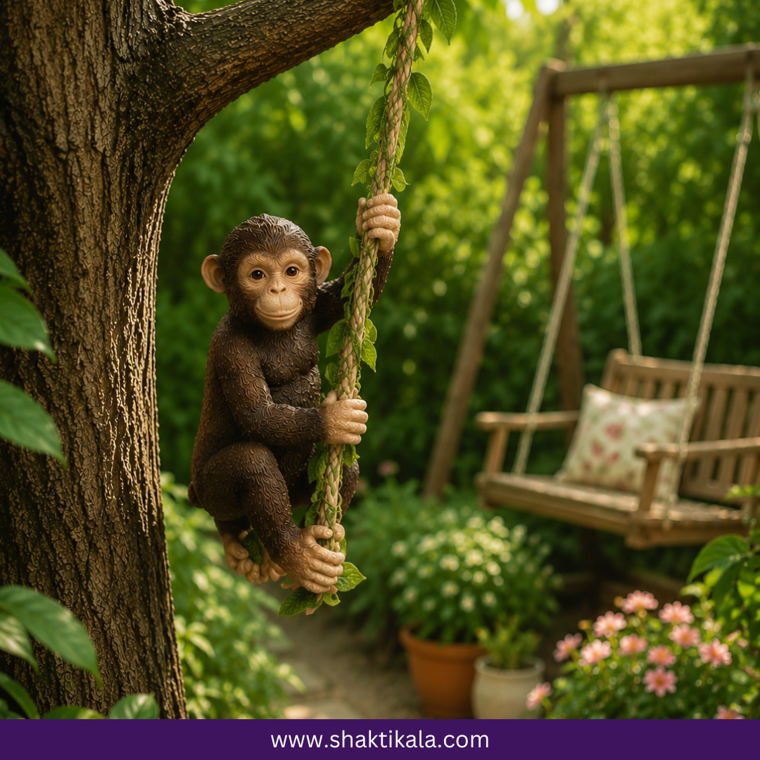 Swinging Monkey Garden Statue | Hand-Painted Resin Decor