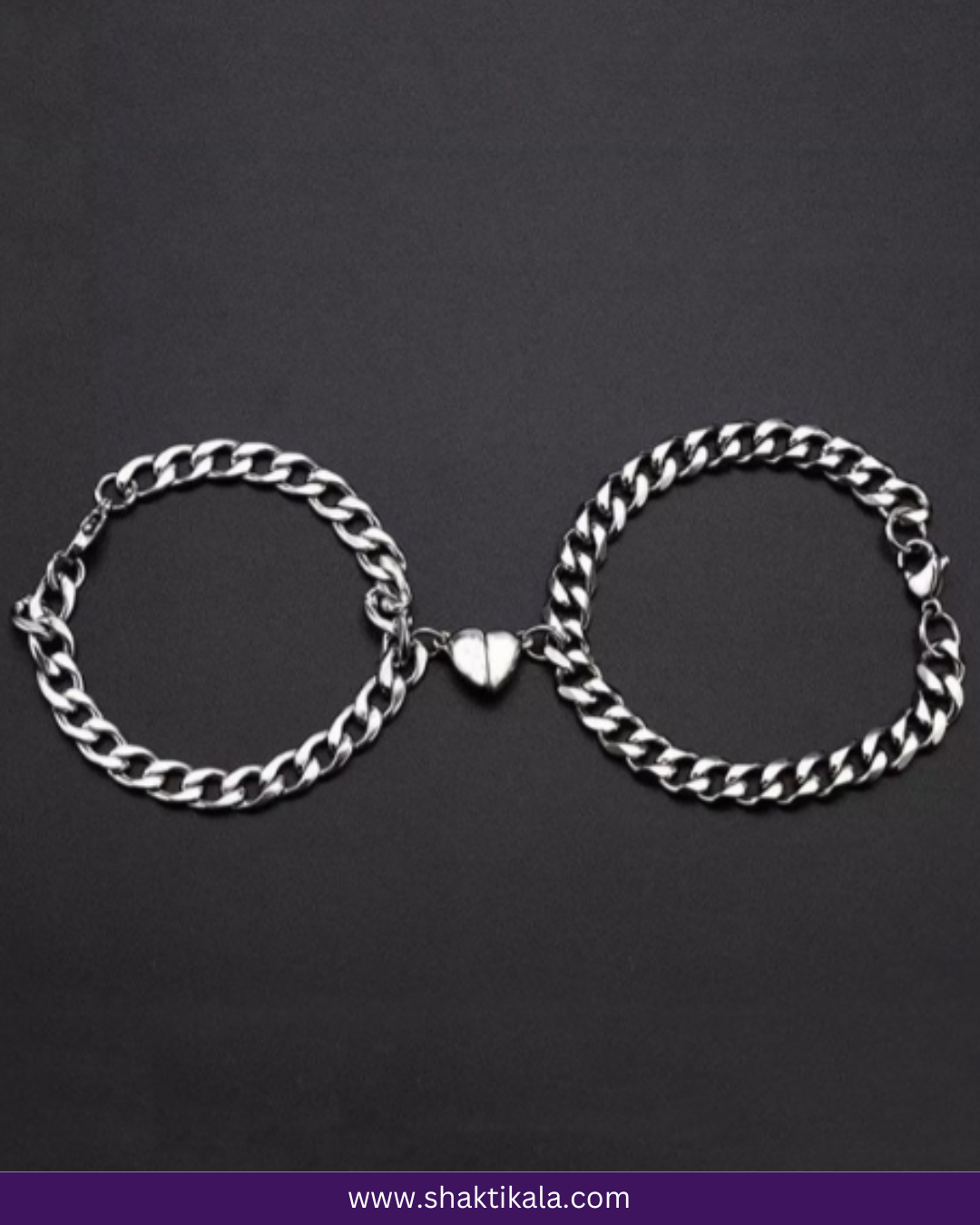 Magnetic Heart Couple Bracelet | Silver Stainless Steel
