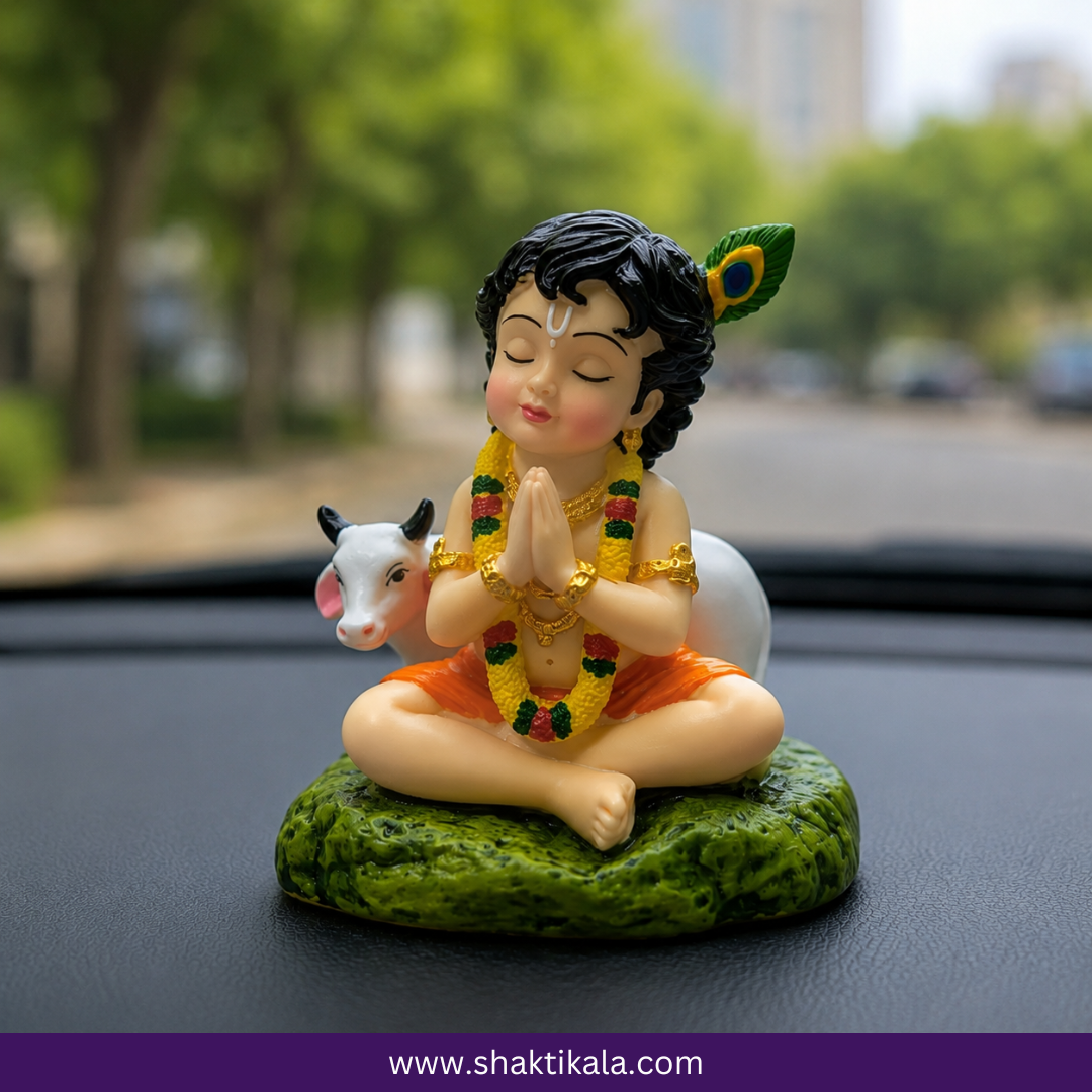 Bal Krishna with Cow Murti | Car Dashboard & Home Decor Idol