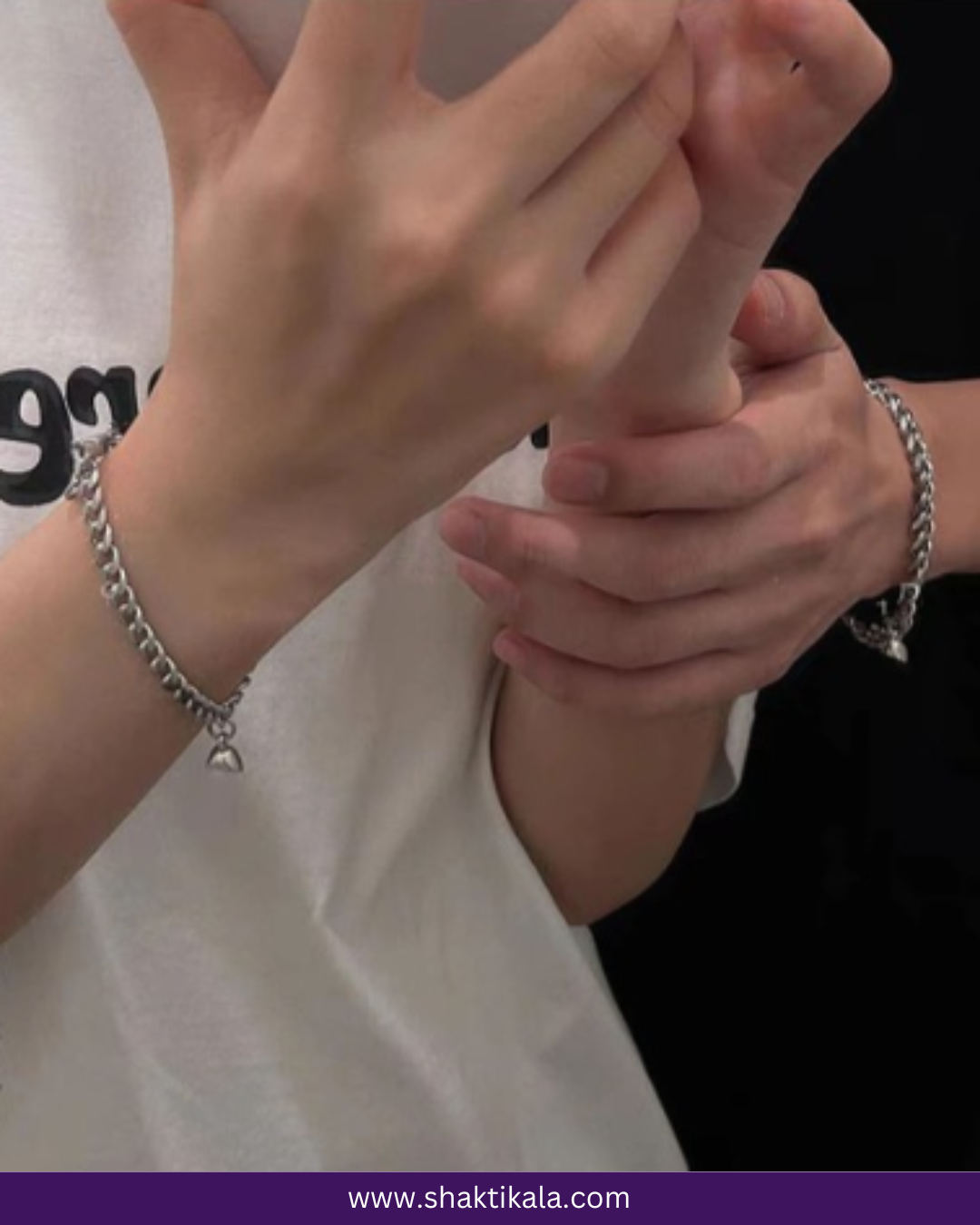 Magnetic Heart Couple Bracelet | Silver Stainless Steel