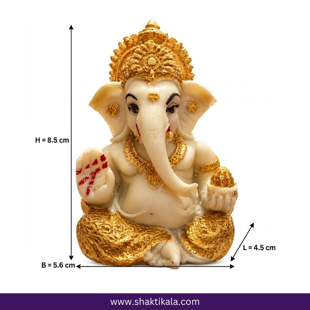 White & Gold Lord Ganesha Idol | Elegant Ganpati Murti
