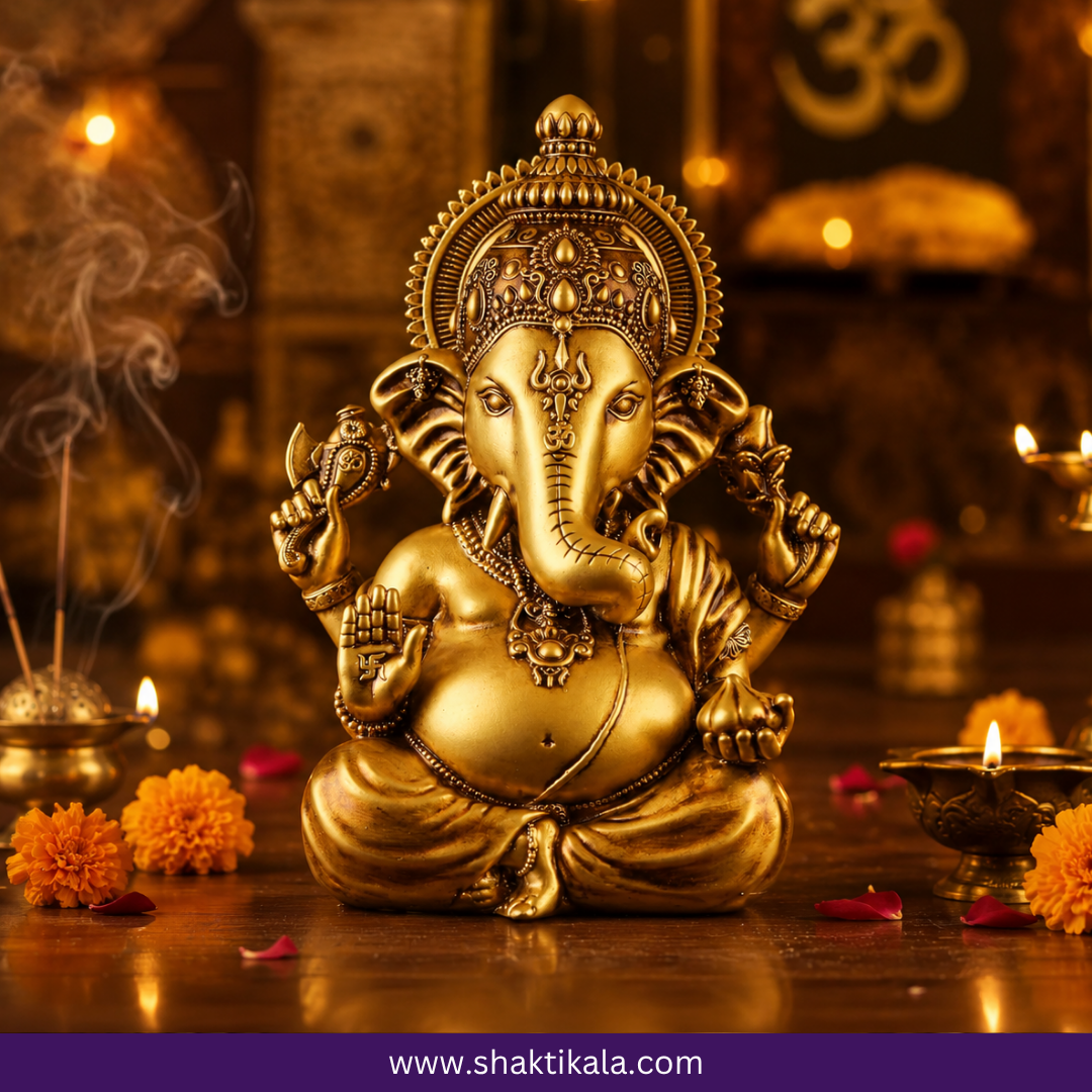 Handcrafted Lord Ganesha Idol | Elegant Gold Ganpati Murti