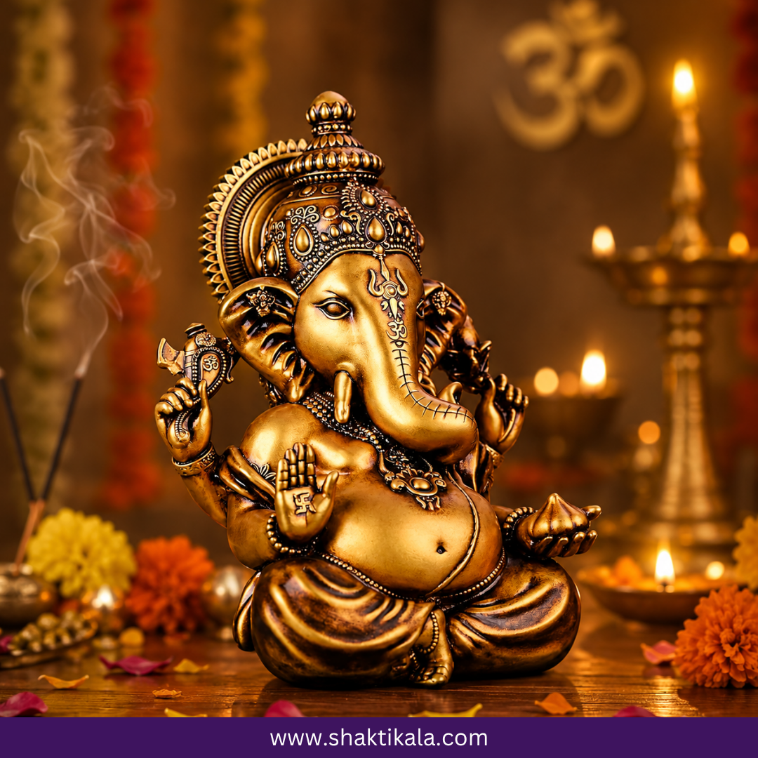 Handcrafted Lord Ganesha Idol | Elegant Gold Ganpati Murti