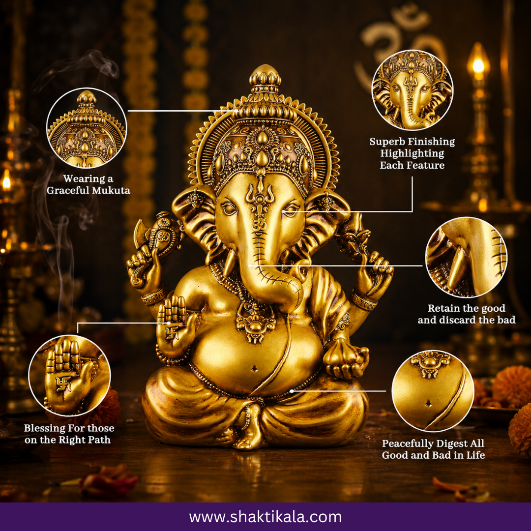Handcrafted Lord Ganesha Idol | Elegant Gold Ganpati Murti