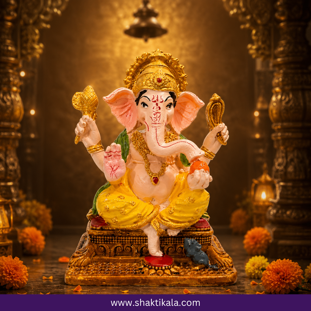 Vighnaharta Ganpati Idol | Elegant Gold Home Decor