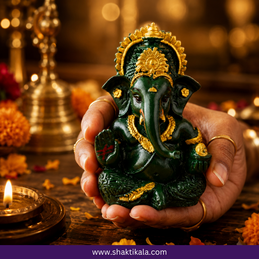 Lord Ganesha Murti | Green & Gold Spiritual Decor