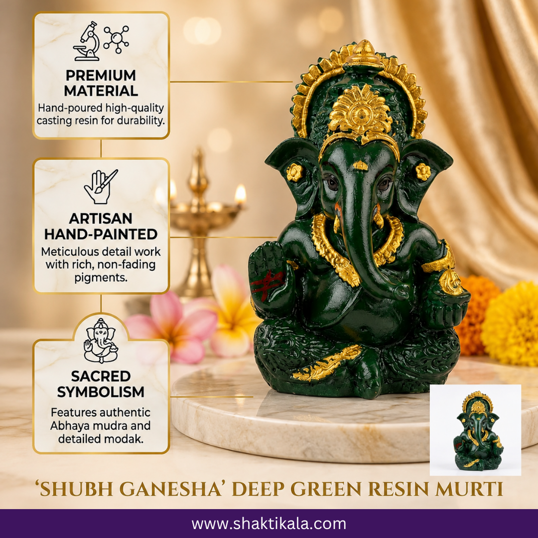 Lord Ganesha Murti | Green & Gold Spiritual Decor