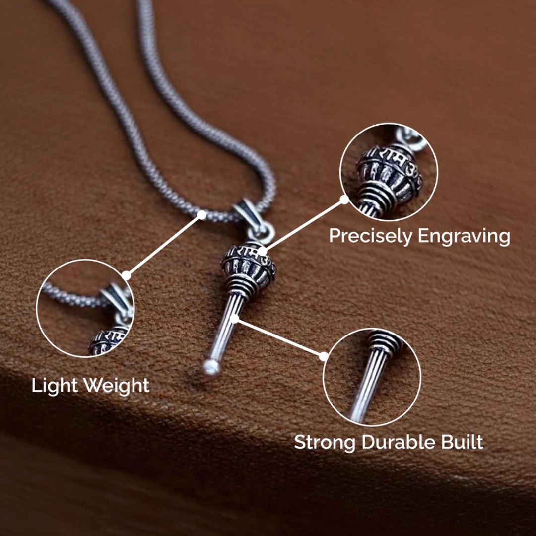 Silver Hanuman Ji Gadha Pendant (Blessing & Protection)