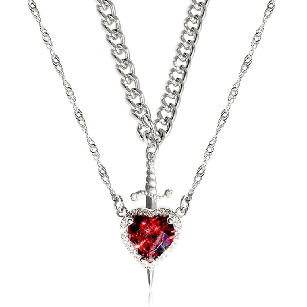 Heart and Sword Necklace | Romantic Couple Pendant | For Him & Her