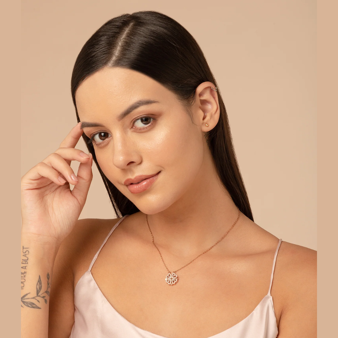 4-pcs Zircon Heart Magnetic Clover Necklace - Rose Gold Plated | Anti-Tarnish