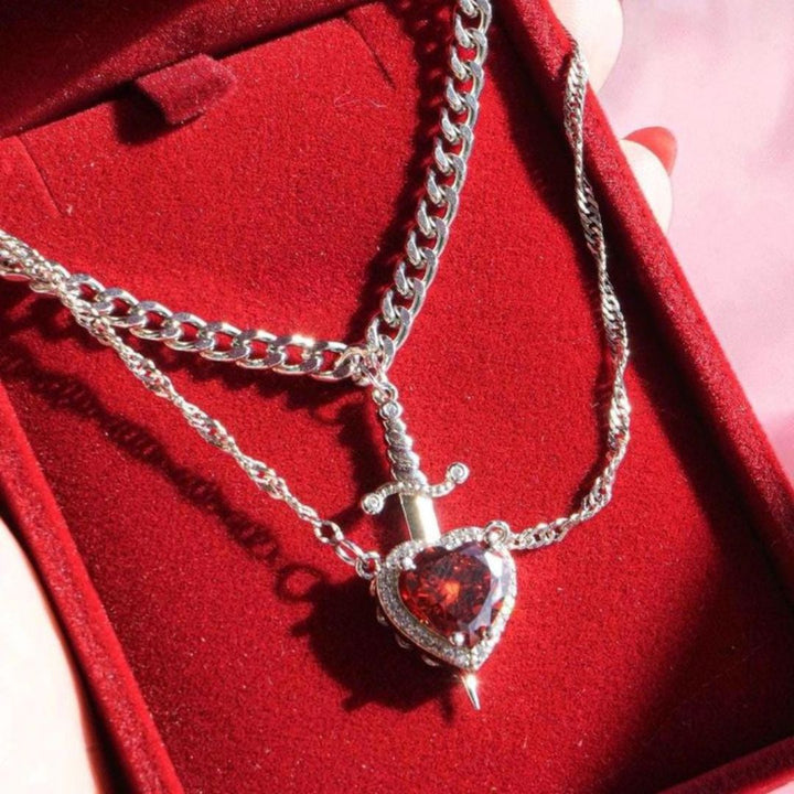 Heart and Sword Necklace | Romantic Couple Pendant | For Him & Her