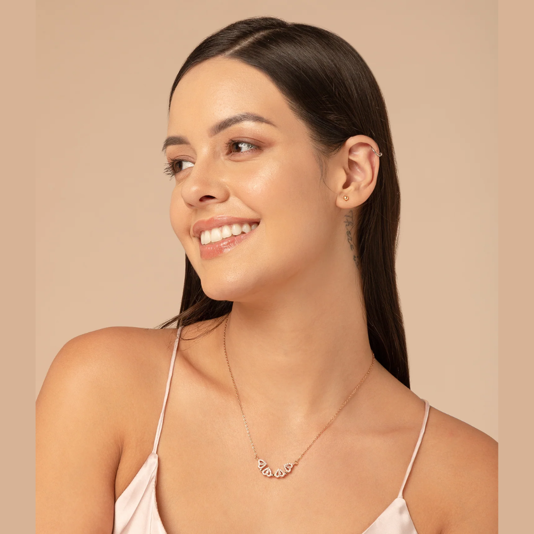 4-pcs Zircon Heart Magnetic Clover Necklace - Rose Gold Plated | Anti-Tarnish