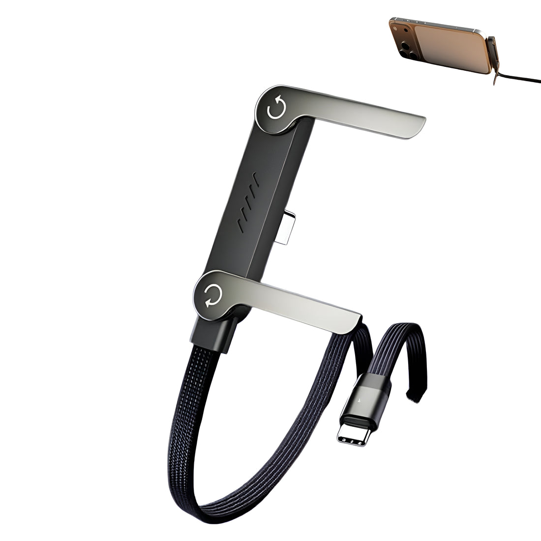 2-in-1 Sideways Phone Charger Cable with Stand | 240W Fast Charging USB-C to USB-C Cable | Invisible Phone Holder for Hands-Free Viewing & Gaming