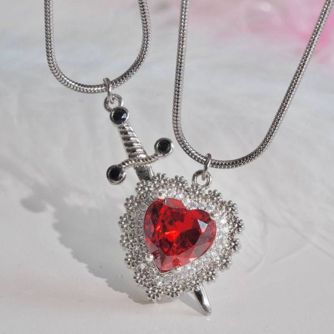 Heart and Sword Necklace | Romantic Couple Pendant | For Him & Her