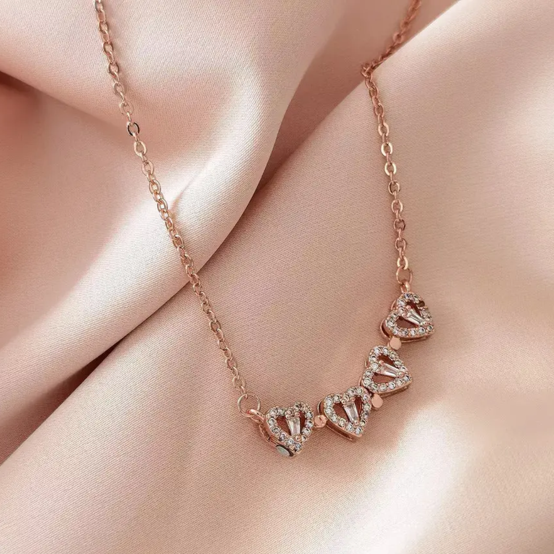 4-pcs Zircon Heart Magnetic Clover Necklace - Rose Gold Plated | Anti-Tarnish