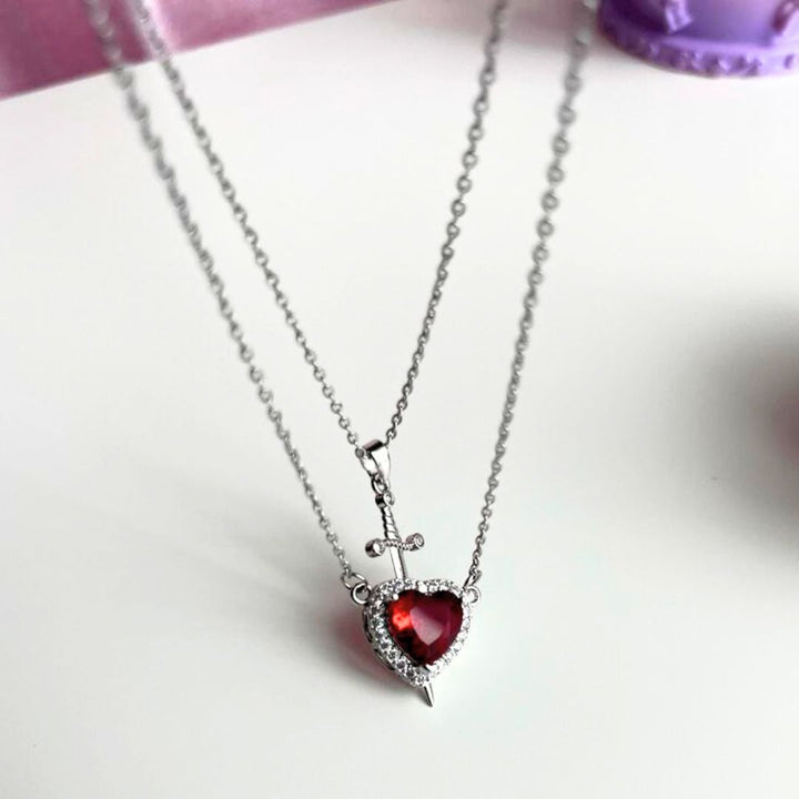 Heart and Sword Necklace | Romantic Couple Pendant | For Him & Her
