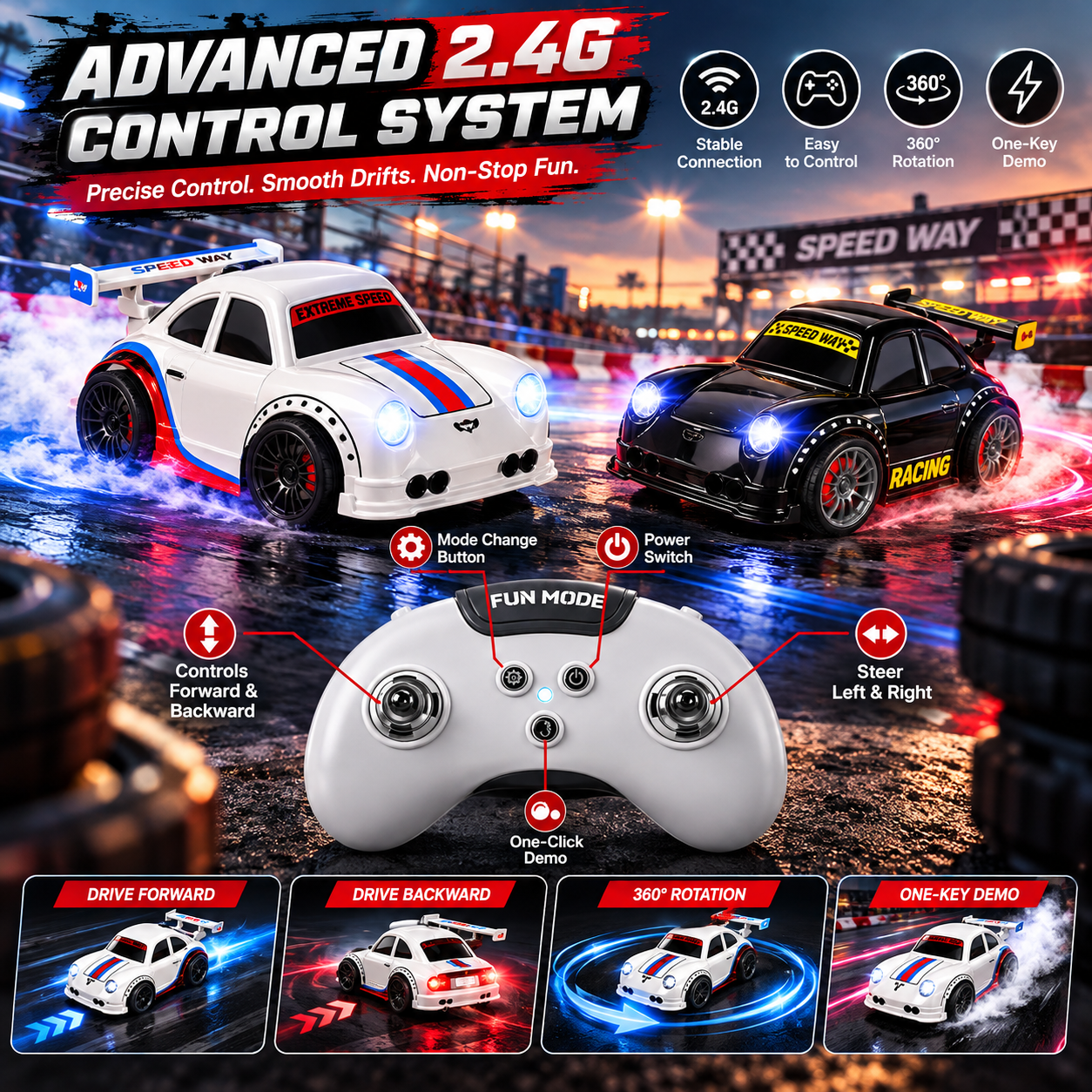 Mini RC Drift Racing Car | Remote Control Car with LED Lights