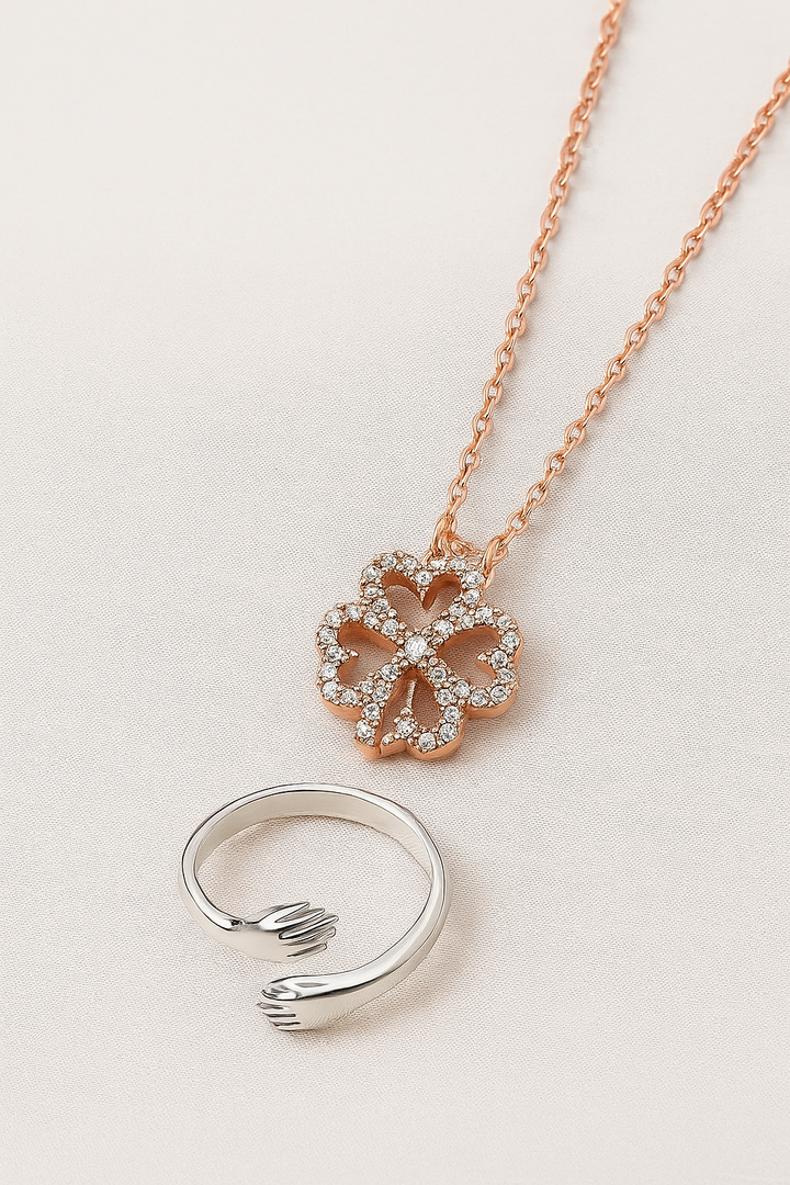 Couple Gift Combo | 4-Heart Rose Gold Plated Pendant & Hug Ring