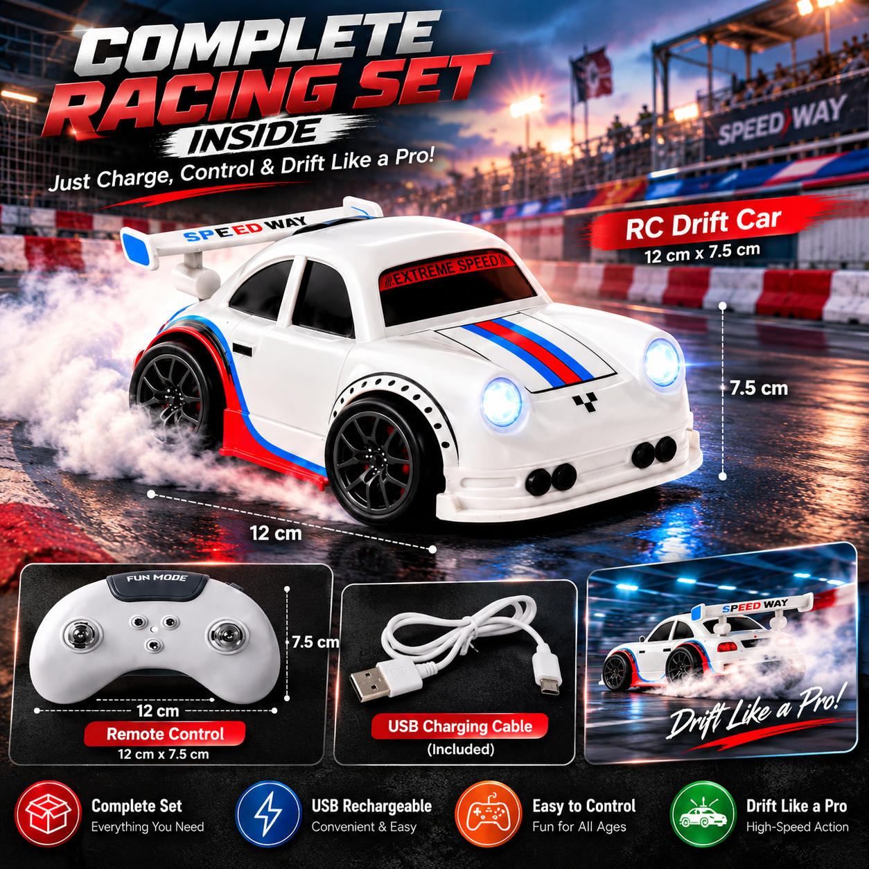 Mini RC Drift Racing Car | Remote Control Car with LED Lights