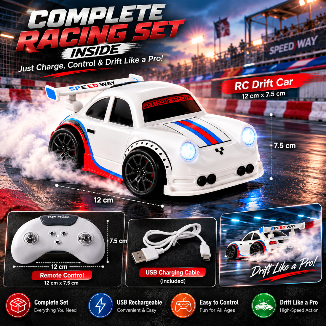 Mini RC Drift Racing Car | Remote Control Car with LED Lights