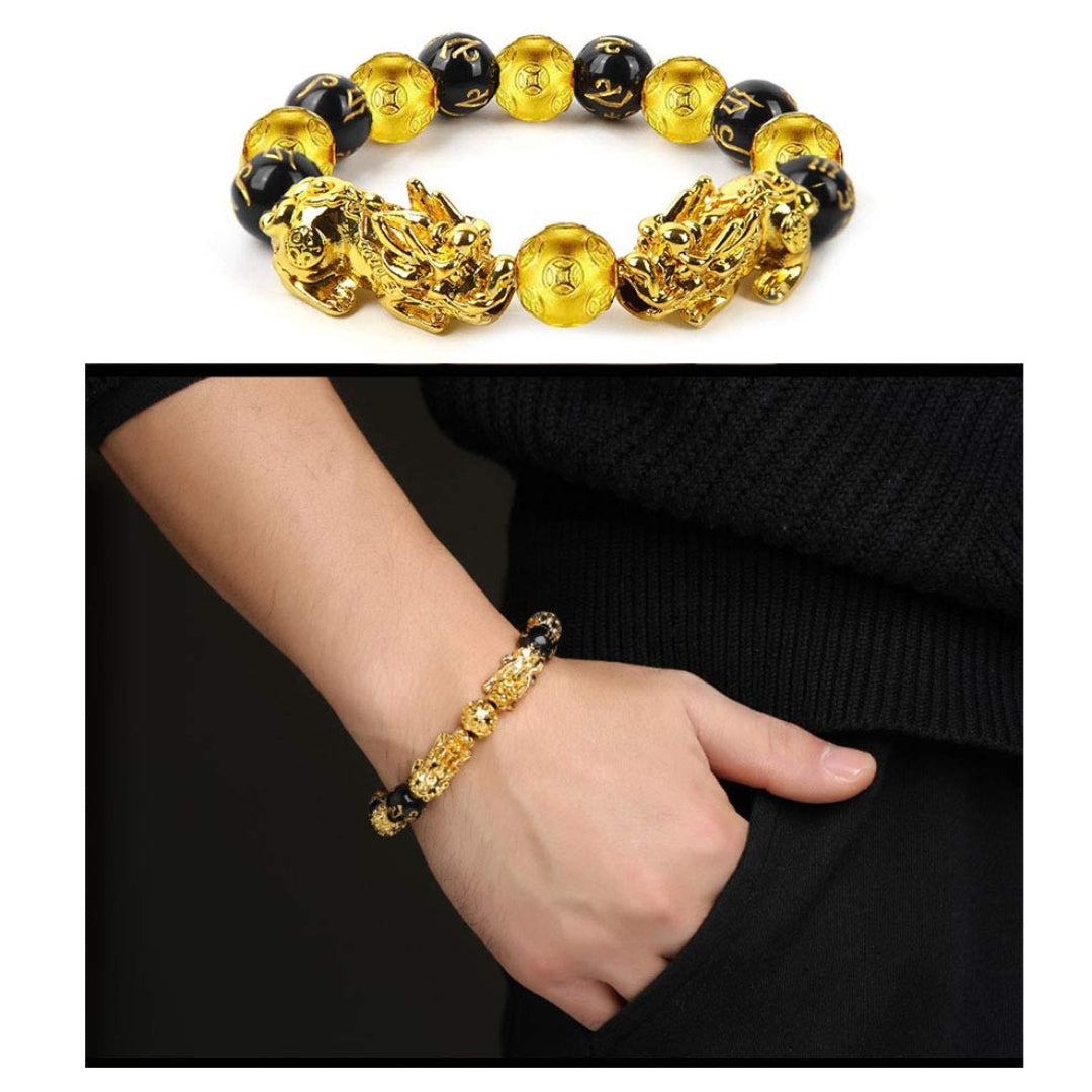 Om Mani Padme Black Tourmaline Bracelet – Spiritual Protection | Gold-Plated