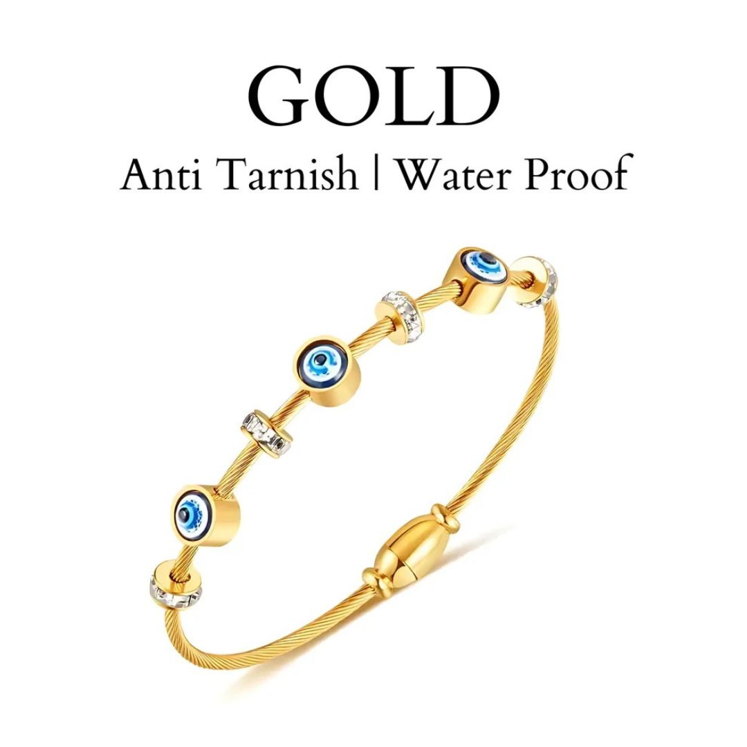 Anti-Tarnish Evil Eye Bangle | 18k Gold Plated